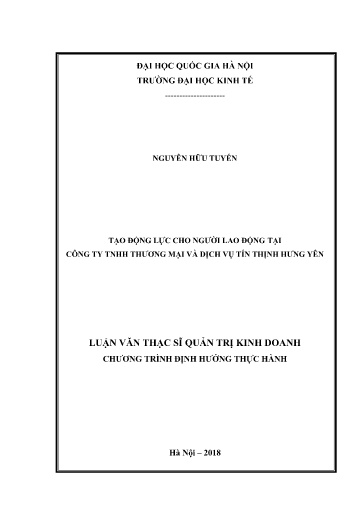 Luận văn Tạo động lực cho người lao động tại Công ty TNHH Thương mại và Dịch vụ Tín Thịnh Hưng Yên