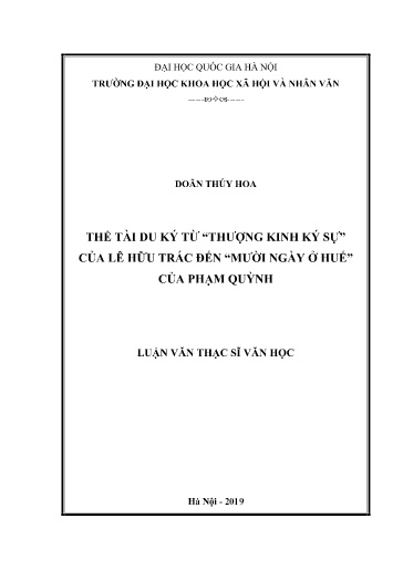 Luận văn Thể tài du ký từ “Thượng kinh ký sự” của Lê Hữu Trác đến “Mười ngày ở Huế” của Phạm Quỳnh