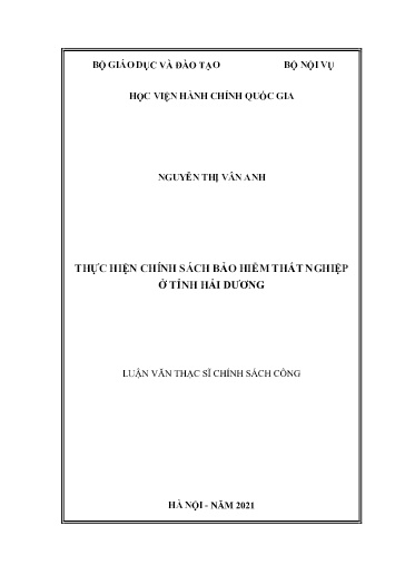 Luận văn Thực hiện chính sách bảo hiểm thất nghiệp ở tỉnh Hải Dương