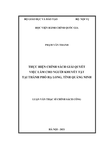 Luận văn Thực hiện chính sách giải quyết việc làm cho người khuyết tật tại Thành phố Hạ Long, tỉnh Quảng Ninh