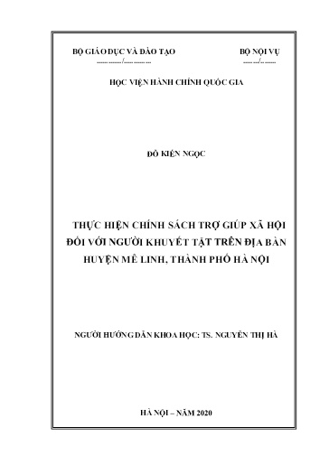 Luận văn Thực hiện chính sách trợ giúp xã hội đối với người khuyết tật trên địa bàn huyện Mê Linh, Thành phố Hà Nội