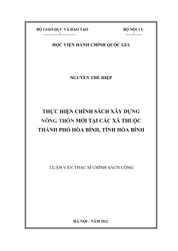 Luận văn Thực hiện chính sách xây dựng nông thôn mới tại các xã thuộc Thành phố Hòa Bình, tỉnh Hòa Bình