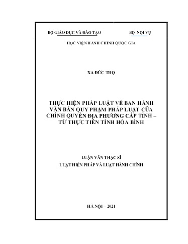 Luận văn Thực hiện pháp luật về ban hành văn bản quy phạm pháp luật của chính quyền địa phương cấp tỉnh – từ thực tiễn tỉnh Hòa Bình