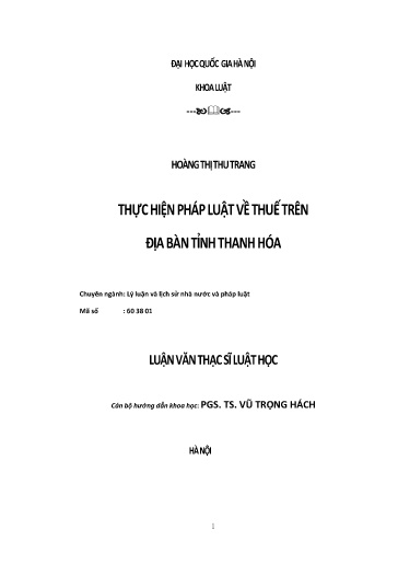Luận văn Thực hiện pháp luật về thuế trên địa bàn tỉnh Thanh Hóa