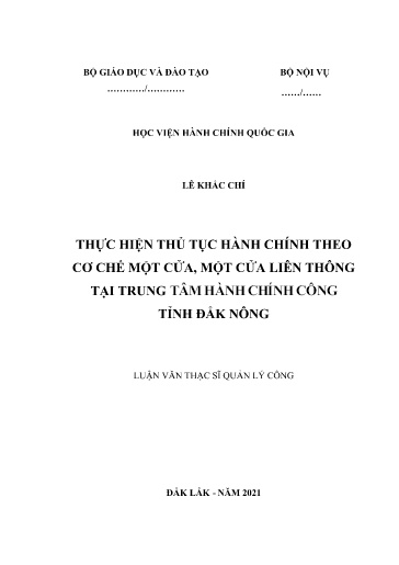 Luận văn Thực hiện thủ tục hành chính theo cơ chế một cửa, một cửa liên thông tại Trung tâm Hành chính công tỉnh Đắk Nông
