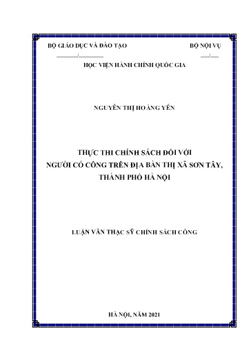 Luận văn Thực thi chính sách đối với người có công trên địa bàn Thị xã Sơn Tây, Thành phố Hà Nội
