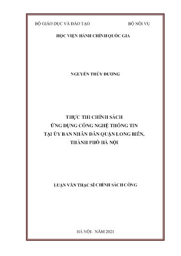 Luận văn Thực thi chính sách ứng dụng công nghệ thông tin tại Ủy ban nhân dân Quận Long Biên, Thành phố Hà Nội