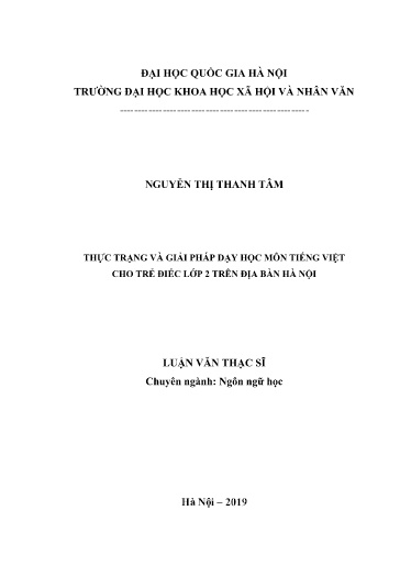 Luận văn Thực trạng và giải pháp dạy học môn Tiếng Việt cho trẻ điếc Lớp 2 trên địa bàn Hà Nội