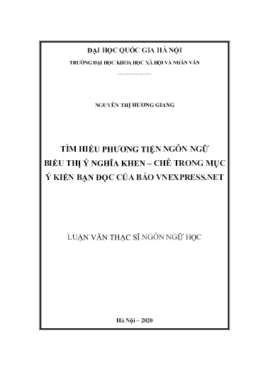 Luận văn Tìm hiểu phương tiện ngôn ngữ biểu thị ý nghĩa khen – chê trong mục ý kiến bạn đọc của báo Vnexpress.net