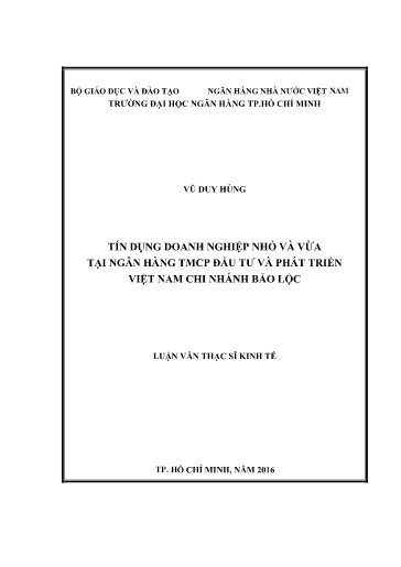Luận văn Tín dụng doanh nghiệp nhỏ và vừa tại Ngân hàng TMCP Đầu tư và phát triển Việt Nam chi nhánh Bảo Lộc