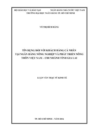 Luận văn Tín dụng đối với khách hàng cá nhân tại Ngân hàng Nông nghiệp và phát triển nông thôn Việt Nam – chi nhánh tỉnh Gia Lai