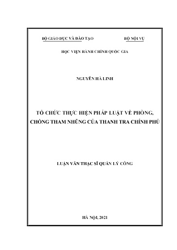Luận văn Tổ chức thực hiện pháp luật về phòng, chống tham nhũng của Thanh tra Chính phủ