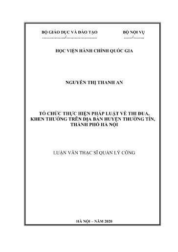 Luận văn Tổ chức thực hiện pháp luật về thi đua, khen thưởng trên địa bàn huyện Thường Tín, Thành phố Hà Nội
