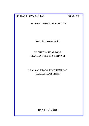Luận văn Tổ chức và hoạt động của thanh tra sở y tế Hà Nội