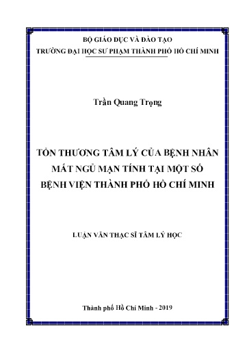 Luận văn Tổn thương tâm lý của bệnh nhân mất ngủ mạn tính tại một số Bệnh viện Thành phố Hồ Chí Minh