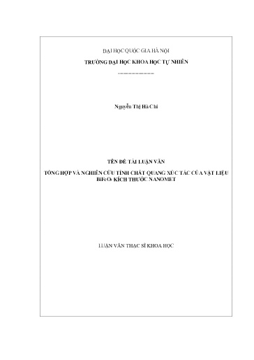 Luận văn Tổng hợp và nghiên cứu tính chất quang xúc tác của vật liệu Bifeo3 kích thước Nanomet