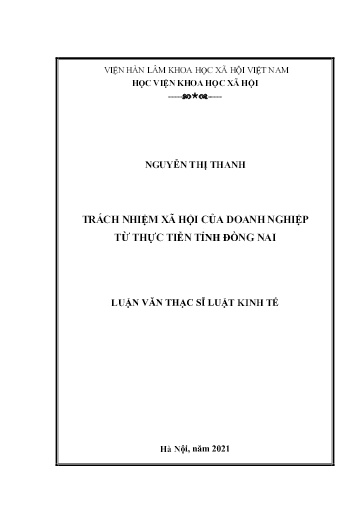 Luận văn Trách nhiệm xã hội của doanh nghiệp từ thực tiễn tỉnh Đồng Nai