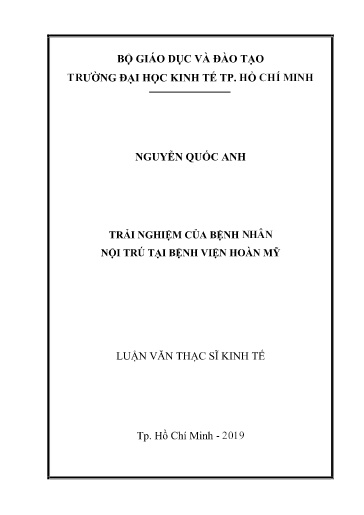 Luận văn Trải nghiệm của bệnh nhân nội trú tại Bệnh viện Hoàn Mỹ