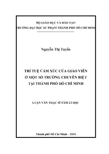 Luận văn Trí tuệ cảm xúc của giáo viên ở một số trường chuyên biệt tại Thành phố Hồ Chí Minh