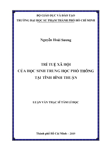 Luận văn Trí tuệ xã hội của học sinh Trung học Phổ thông tại tỉnh Bình Thuận