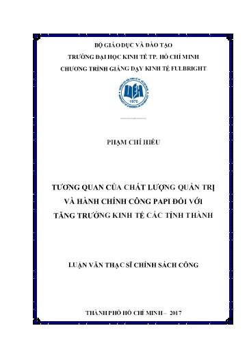 Luận văn Tương quan của chất lượng quản trị và hành chính công Papi đối với tăng trưởng kinh tế các tỉnh thành