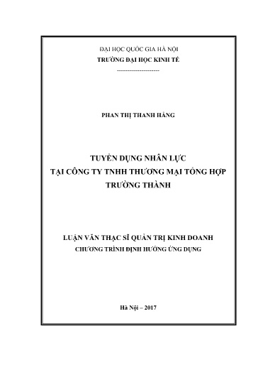 Luận văn Tuyển dụng nhân lực tại Công ty TNHH Thương mại Tổng hợp Trường Thành