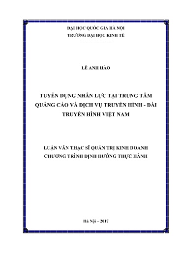 Luận văn Tuyển dụng nhân lực tại Trung tâm quảng cáo và Dịch vụ truyền hình - Đài truyền hình Việt Nam