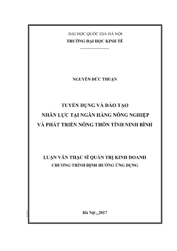 Luận văn Tuyển dụng và đào tạo nhân lực tại Ngân hàng nông nghiệp và phát triển nông thôn tỉnh Ninh Bình