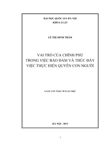 Luận văn Vai trò của chính phủ trong việc bảo đảm và thúc đẩy việc thực hiện quyền con người