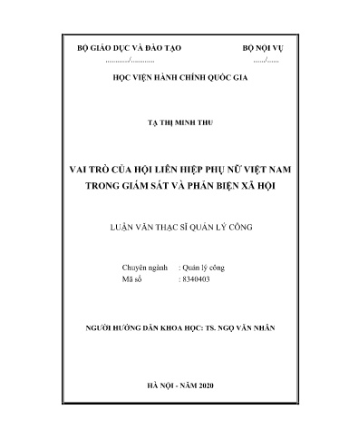 Luận văn Vai trò của hội liên hiệp phụ nữ Việt Nam trong giám sát và phản biện xã hội