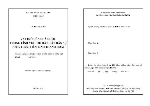 Luận văn Vai trò của nhà nước trong lĩnh vực thi hành án dân sự (Qua thực tiễn tỉnh Thanh Hóa)