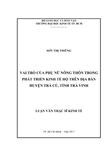 Luận văn Vai trò của phụ nữ nông thôn trong phát triển kinh tế hộ trên địa bàn huyện Trà Cú, tỉnh Trà Vinh