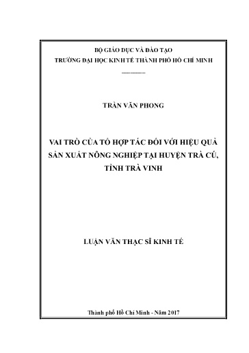 Luận văn Vai trò của tổ hợp tác đối với hiệu quả sản xuất nông nghiệp tại huyện Trà Cú, tỉnh Trà Vinh