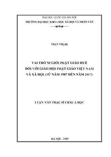 Luận văn Vai trò Ni giới phật giáo Huế đối với giáo hội phật giáo Việt Nam và xã hội (Từ năm 1987 đến năm 2017)