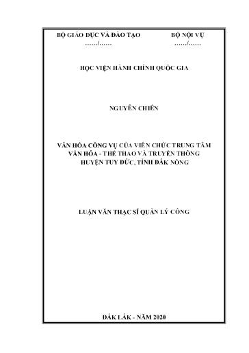 Luận văn Văn hóa công vụ của viên chức Trung tâm Văn hóa - Thể thao và truyền thông huyện Tuy Đức, tỉnh Đắk Nông