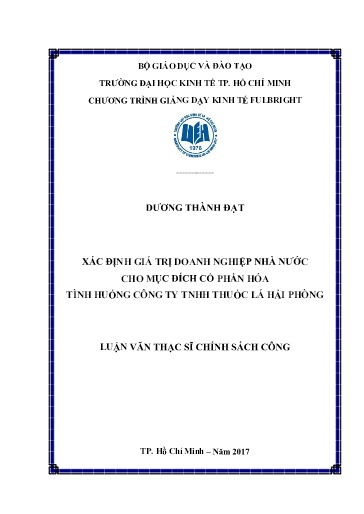 Luận văn Xác định giá trị doanh nghiệp nhà nước cho mục đích cổ phần hóa tình huống Công ty TNHH Thuốc lá Hải Phòng