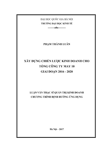 Luận văn Xây dựng chiến lược kinh doanh cho Tổng công ty May 10 giai đoạn 2016-2020