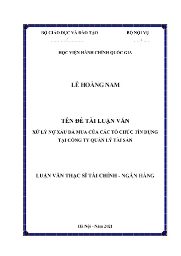 Luận văn Xử lý nợ xấu đã mua của các tổ chức tín dụng tại Công ty Quản lý tài sản