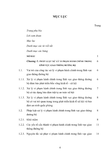 Luận văn Xử lý vi phạm hành chính trong lĩnh vực giao thông đường bộ - Qua thực tiễn tại thành phố Đà Nẵng