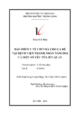 Tóm tắt Luận văn Bảo hiểm y tế chi trả cho ca đẻ tại Bệnh viện Thanh Nhàn năm 2016 và một số yếu tố liên quan