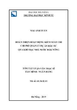 Tóm tắt Luận văn Hoàn thiện hoạt động kiểm soát chi chi phí quản lý dự án đầu tư qua kho bạc nhà nước Đắk Nông