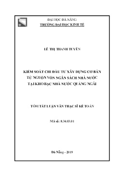 Tóm tắt Luận văn Kiểm soát chi đầu tư xây dựng cơ bản từ nguồn vốn ngân sách nhà nước tại kho bạc nhà nước Quảng Ngãi