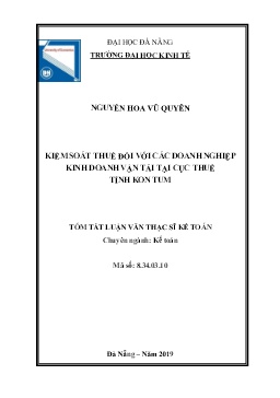 Tóm tắt Luận văn Kiểm soát thuế đối với các doanh nghiệp kinh doanh vận tải tại Cục thuế tỉnh Kon Tum