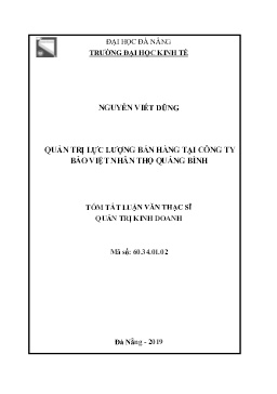 Tóm tắt Luận văn Quản trị lực lượng bán hàng tại Công ty Bảo Việt nhân thọ Quảng Bình