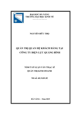 Tóm tắt Luận văn Quản trị quan hệ khách hàng tại Công ty Điện Lực Quảng Bình