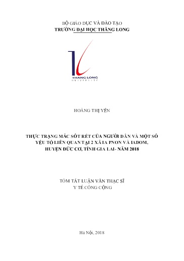 Tóm tắt Luận văn Thực trạng mắc sốt rét của người dân và một số yếu tố liên quan tại 2 xã IA Pnon và IAdom, huyện Đức Cơ, tỉnh Gia Lai - Năm 2018