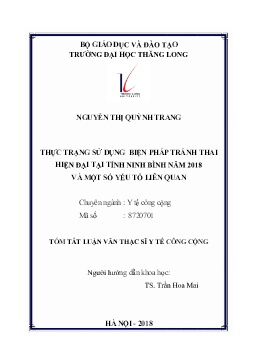 Tóm tắt Luận văn Thực trạng sử dụng biện pháp tránh thai hiện đại tại tỉnh Ninh Bình năm 2018 và một số yếu tố liên quan