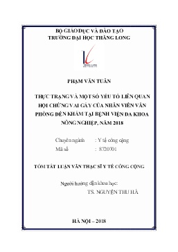 Tóm tắt Luận văn Thực trạng và một số yếu tố liên quan hội chứng vai gáy của nhân viên văn phòng đến khám tại Bệnh viện đa khoa Nông nghiệp, năm 2018
